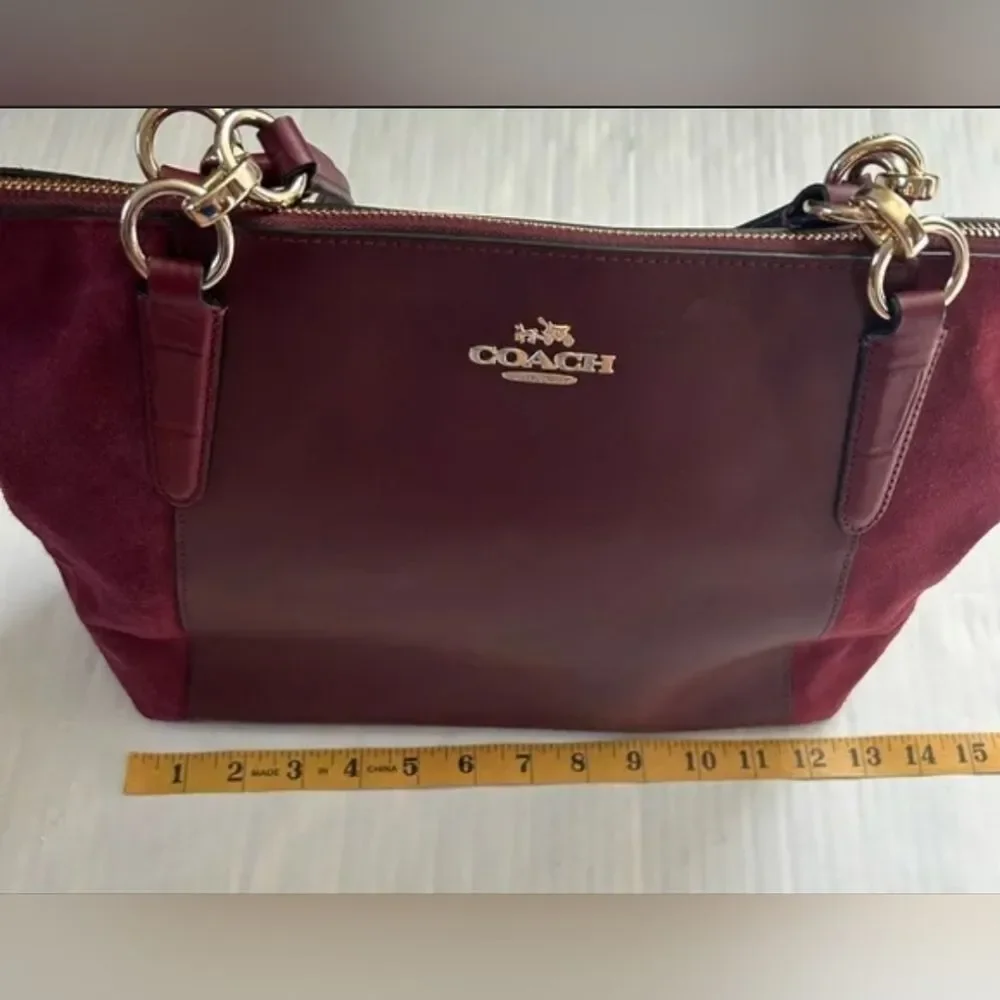 Coach Designer Ava Tote Burgundy Suede Leather handbag Purse Bag